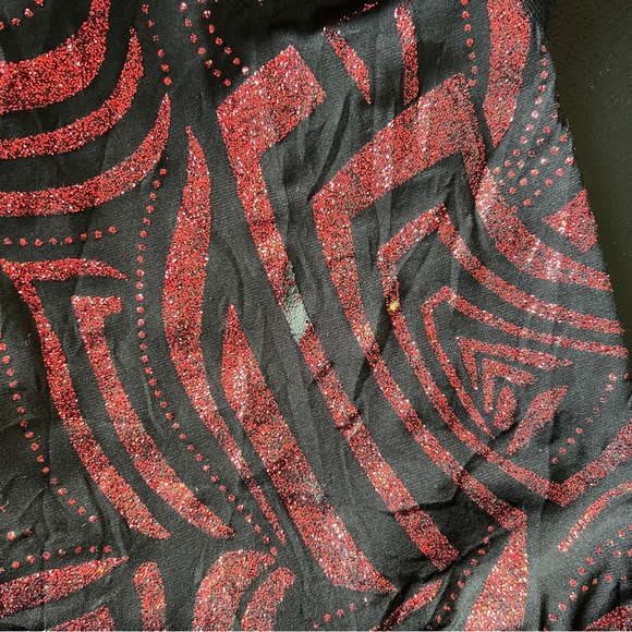 Y2K Black Red Glitter Party Dress Spaghetti Strap Asymmetrical Hem Dress - Picture 14 of 16